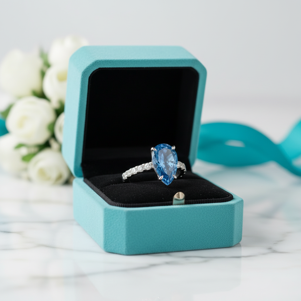 Pear Cut 3.0 ct Blue Sapphire Engagement Ring - Evani Naomi Jewelry