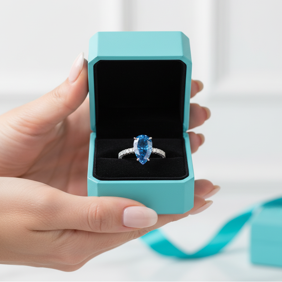 Pear Cut 3.0 ct Blue Sapphire Engagement Ring