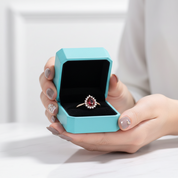 Pear Cut Ruby Birthstone Moissanite 14K Rose Gold Halo Engagement Ring-Evani Jewelry