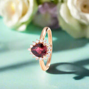 Pear Cut Garnet Diamond 14K Rose Gold Halo Engagement Ring-Evani Naomi Jewelry