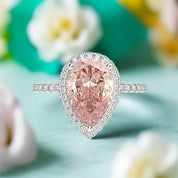 Pear Cut Synthetic Morganite with Halo 3Pcs Bridal Set-Evani Naomi Jewelry