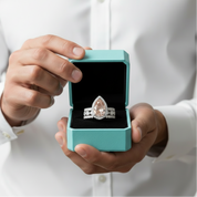 Pear Cut Synthetic Morganite with Halo 3Pcs Bridal Set