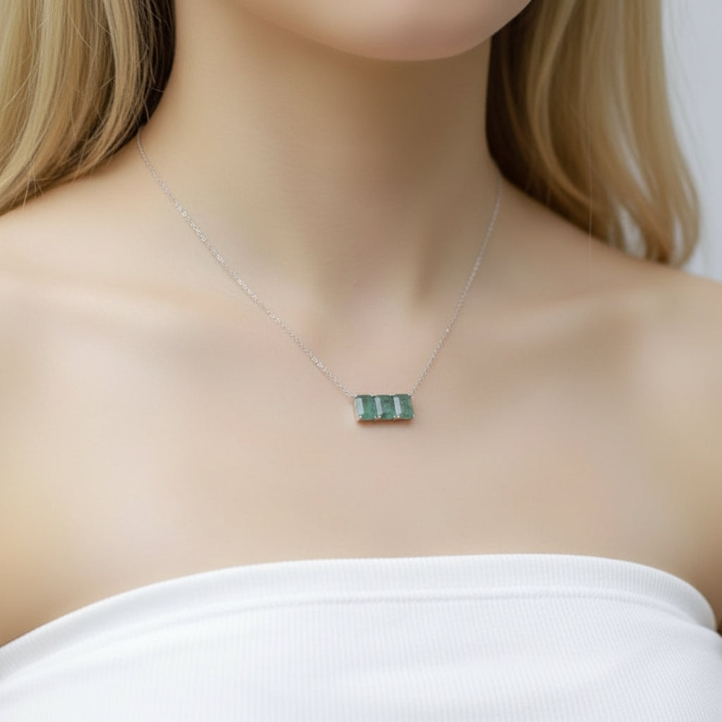 Perfect Match- Three Stone Natural Moss Agate Necklace-Evani Jewelry