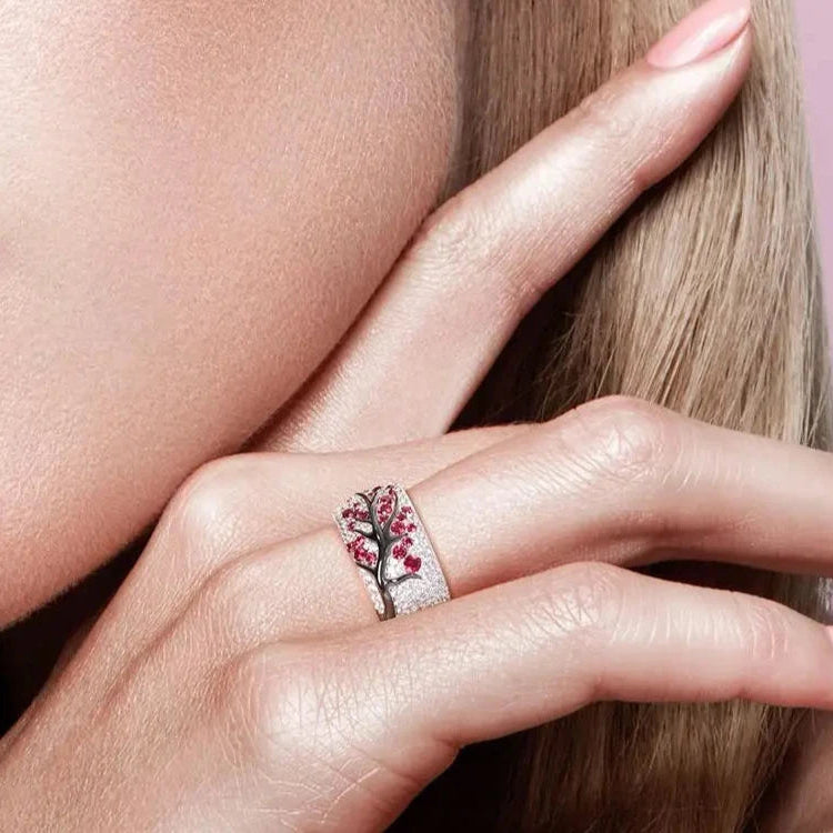 Pink Sakura Tree Earrings and Ring Set-Evani Naomi Jewelry