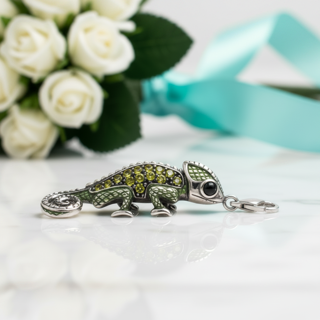 Pirate Green Lizard Chameleon Pendant-Evani Jewelry