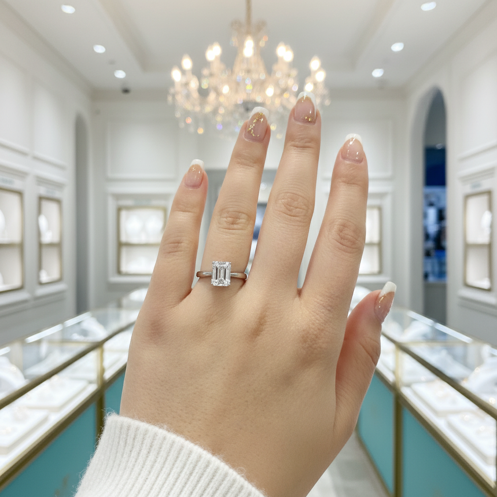 Platinum Engagement Ring with 2.0ct Emerald Cut Diamond-Evani Jewelry