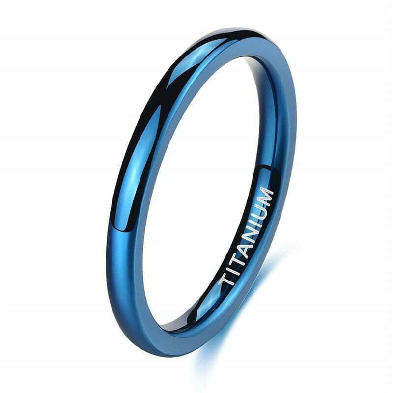 Polished Blue Unisex Titanium Wedding Band-Evani Naomi Jewelry