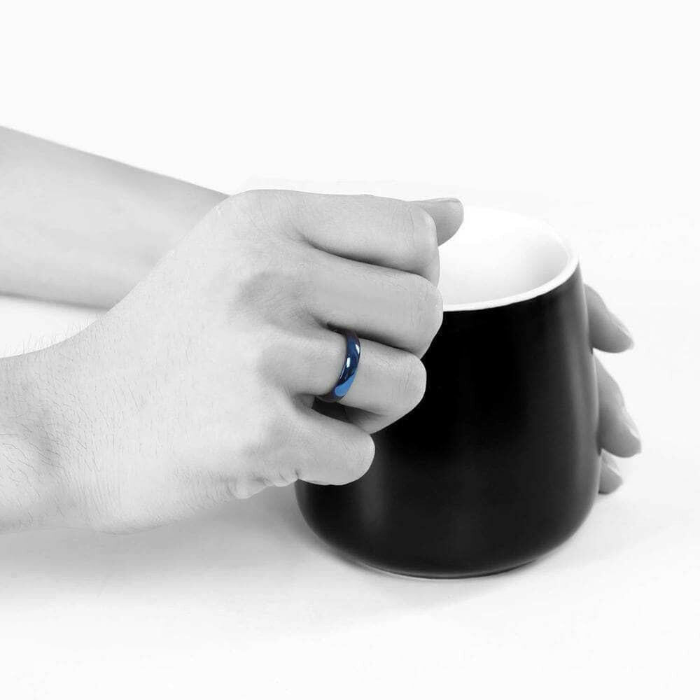 Polished Blue Unisex Titanium Wedding Band-Evani Naomi Jewelry
