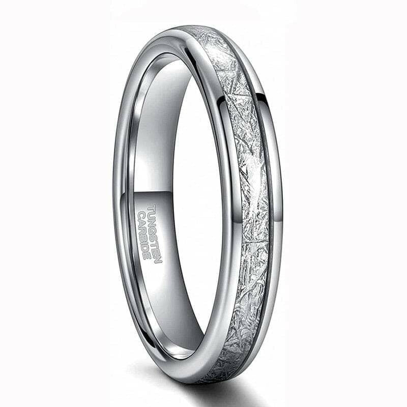 Polished Domed Tungsten Wedding Band with Meteorite Inlay-Evani Naomi Jewelry