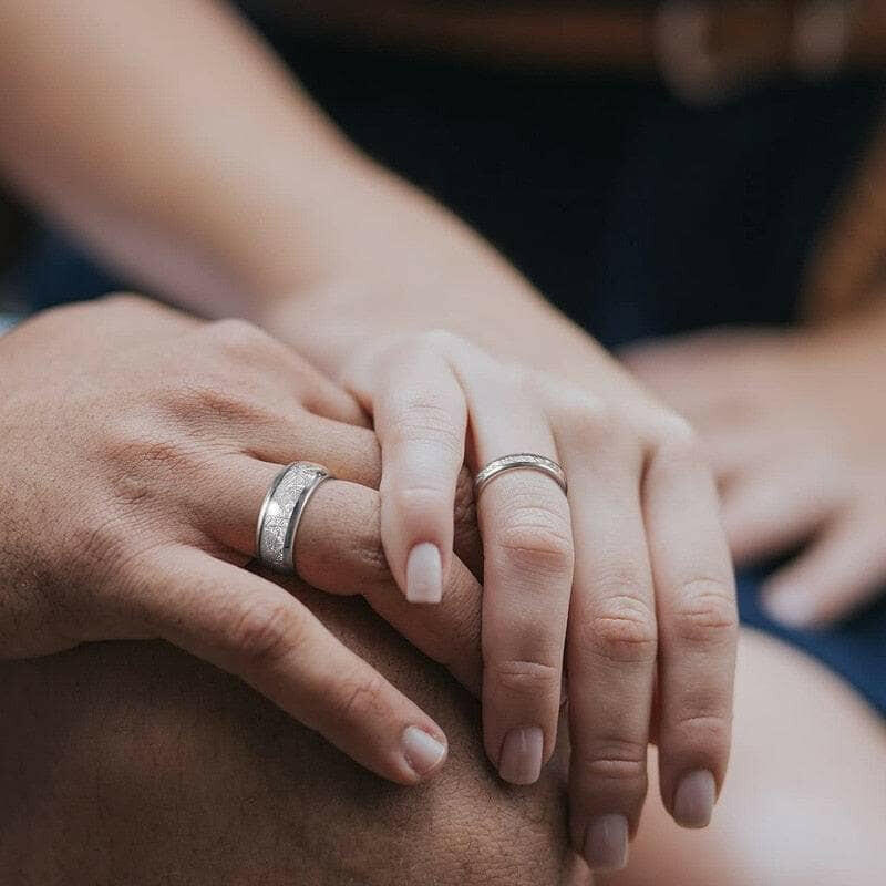 Polished Domed Tungsten Wedding Band with Meteorite Inlay-Evani Naomi Jewelry