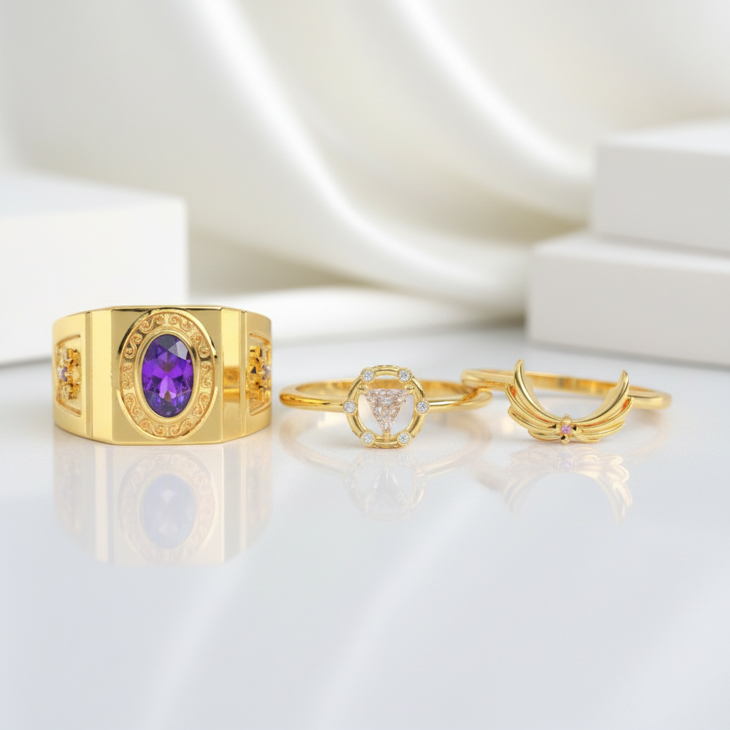 Amethyst Birthstone with 14k Yellow Gold Ring Set-Evani Jewelry