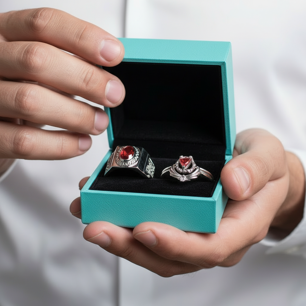 Ruby Birthstone Ring Set in 14k Yellow Gold-Evani Jewelry