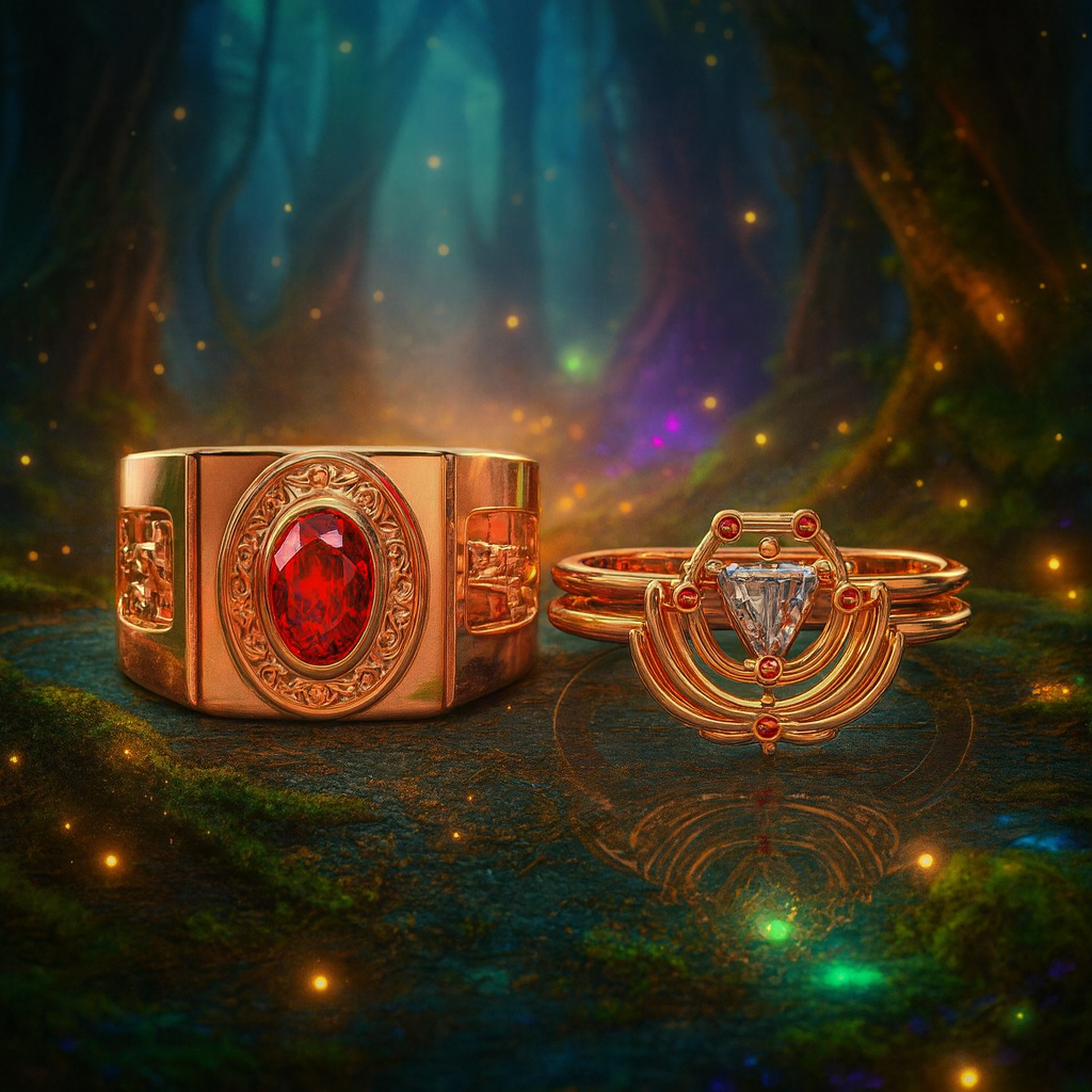 Priest's Ring Set- Video Game Inspired Rings in 14k Yellow Gold - Evani Naomi Jewelry