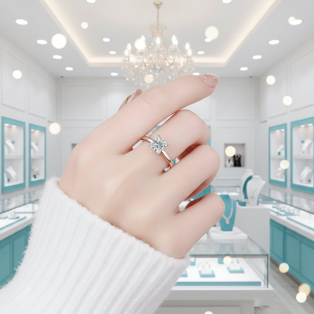 Princess Cut 1ct Sparkling Diamond Classic 4 Claw Engagement Ring-Evani Jewelry