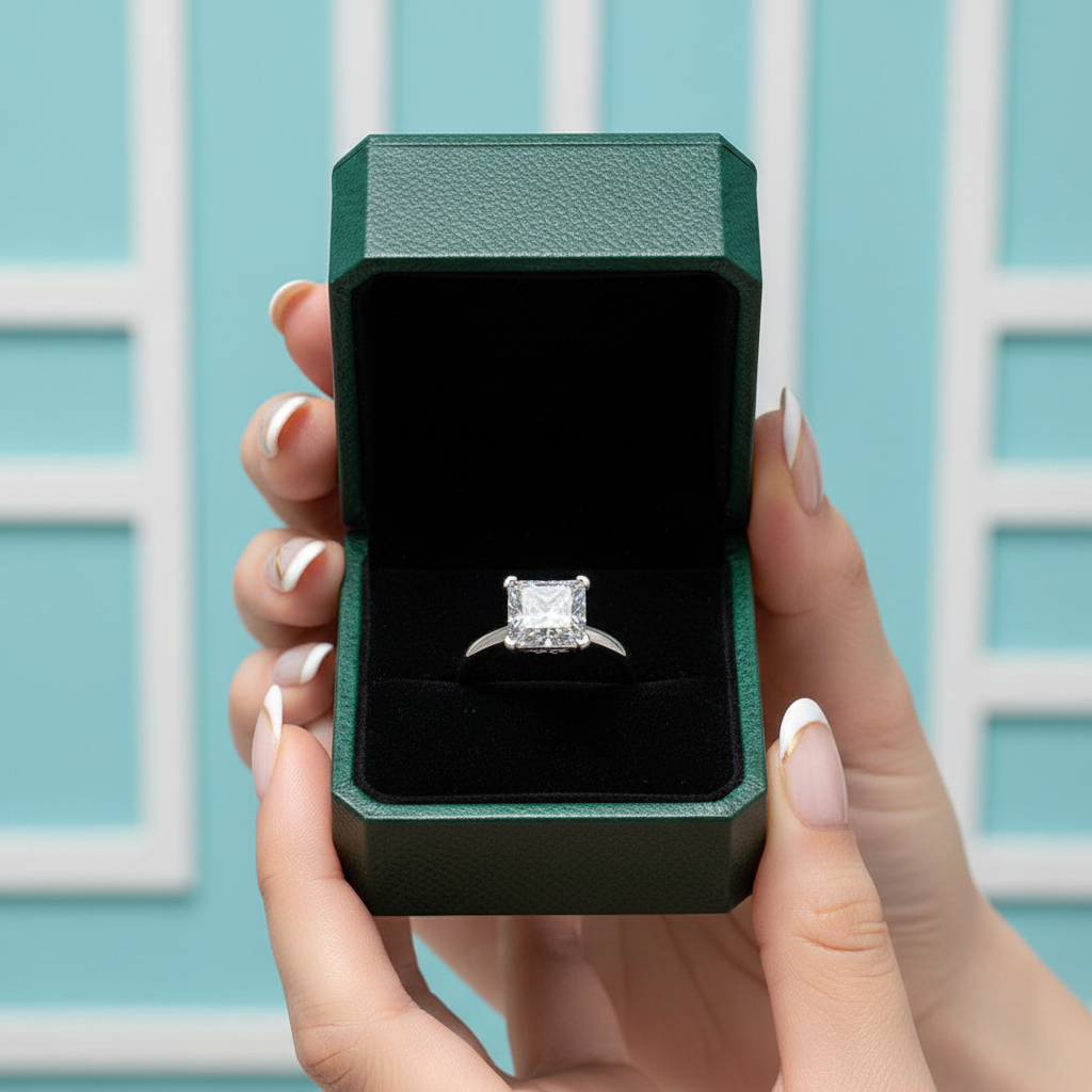 Princess Cut 1ct Sparkling Diamond OptionClassic 4 Claw Engagement Ring - Evani Naomi Jewelry