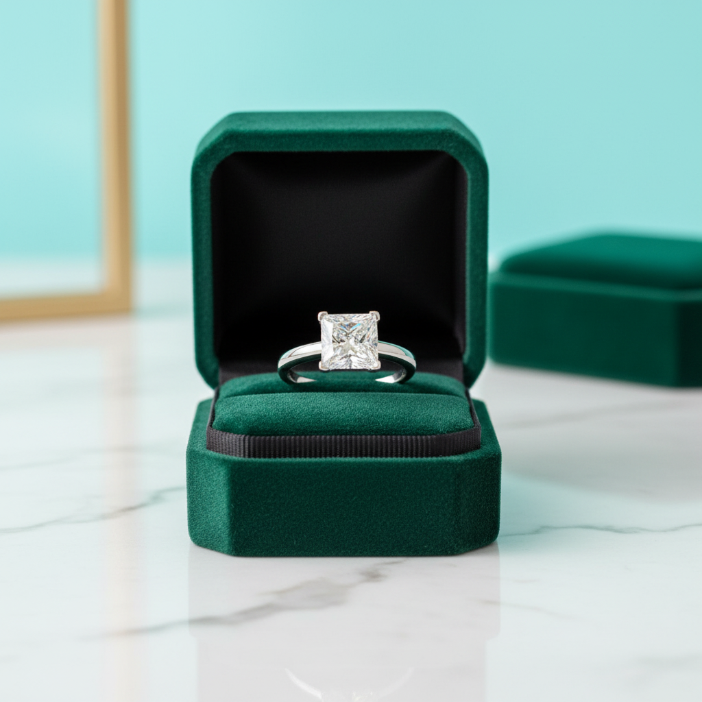 Princess Cut 1ct Sparkling Diamond OptionClassic 4 Claw Engagement Ring - Evani Naomi Jewelry