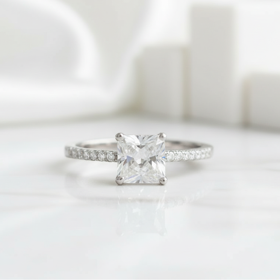 1.00 ct Princess-cut Half-Eternity Diamond Engagement Ring-Evani Jewelry