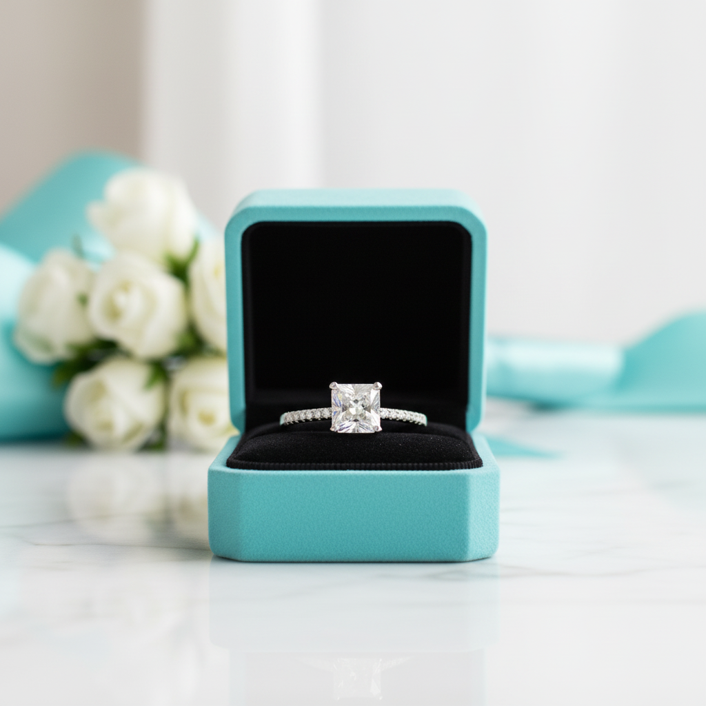 1.00 ct Princess-cut Half-Eternity Diamond Engagement Ring-Evani Jewelry