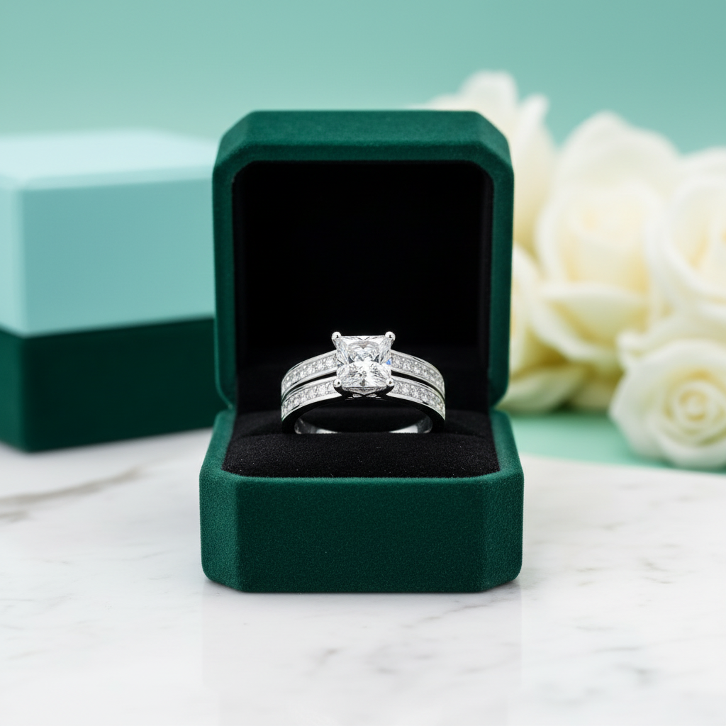 Princess-cut 1.5 ct Diamond Option Wedding Ring Set - Evani Naomi Jewelry