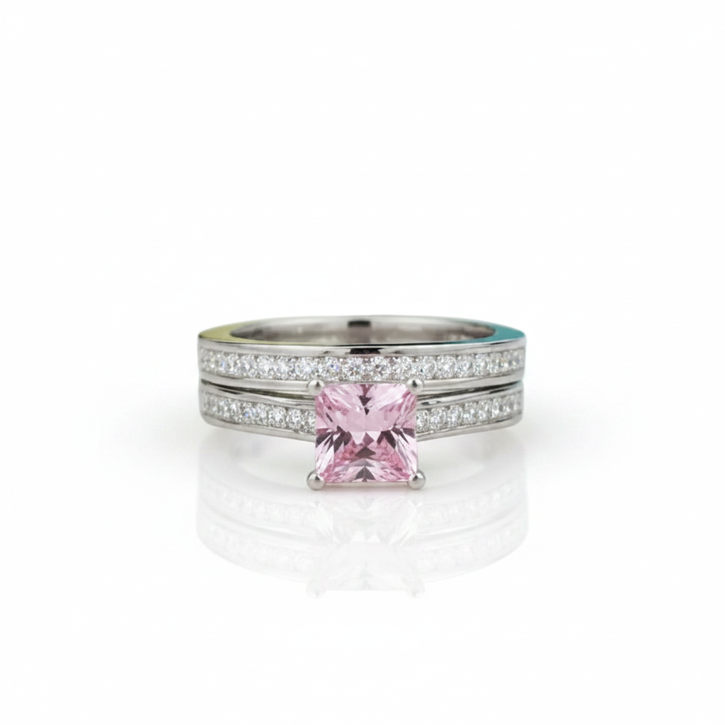 Princess-cut 1.5 ct Diamond Option Tourmaline Birthstone Engagement Ring Set