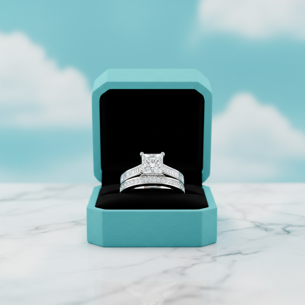 1.5 ct Princess-cut Diamond Birthstone Wedding Ring Set-Evani Jewelry