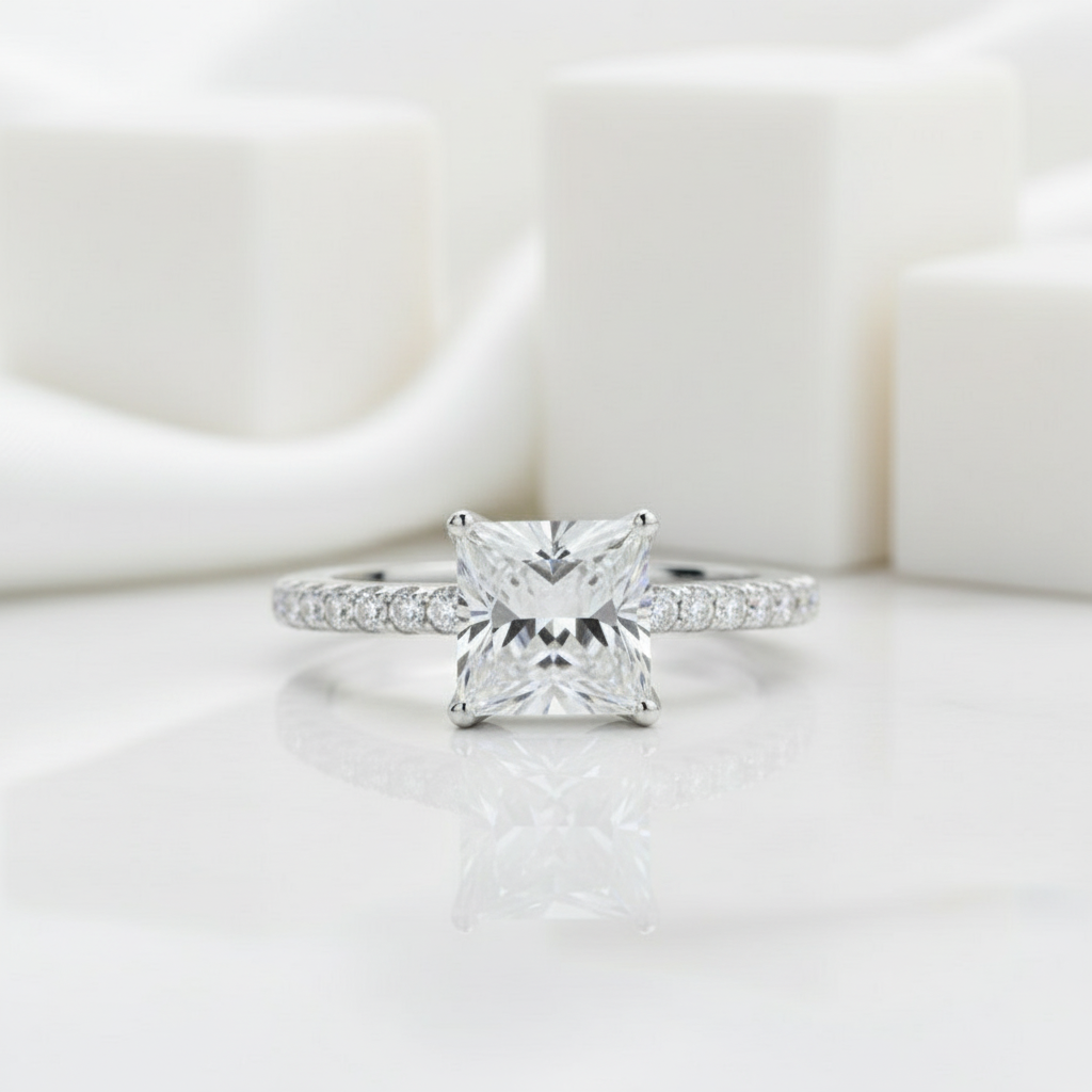 Princess-cut 1.50 ct Half Eternity Diamond Engagement Ring-Evani Jewelry