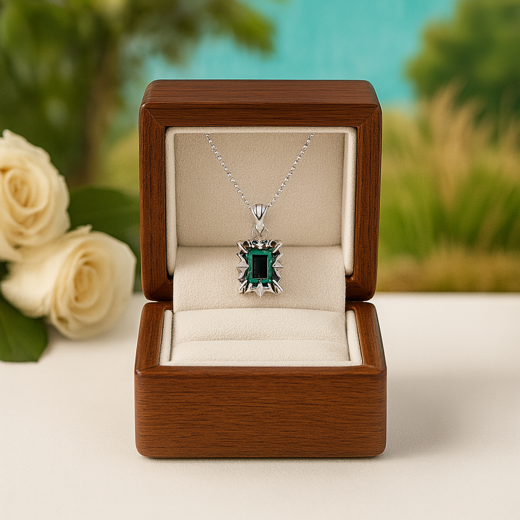 Cushion-cut Emerald Birthstone Punk Necklace-Evani Jewelry