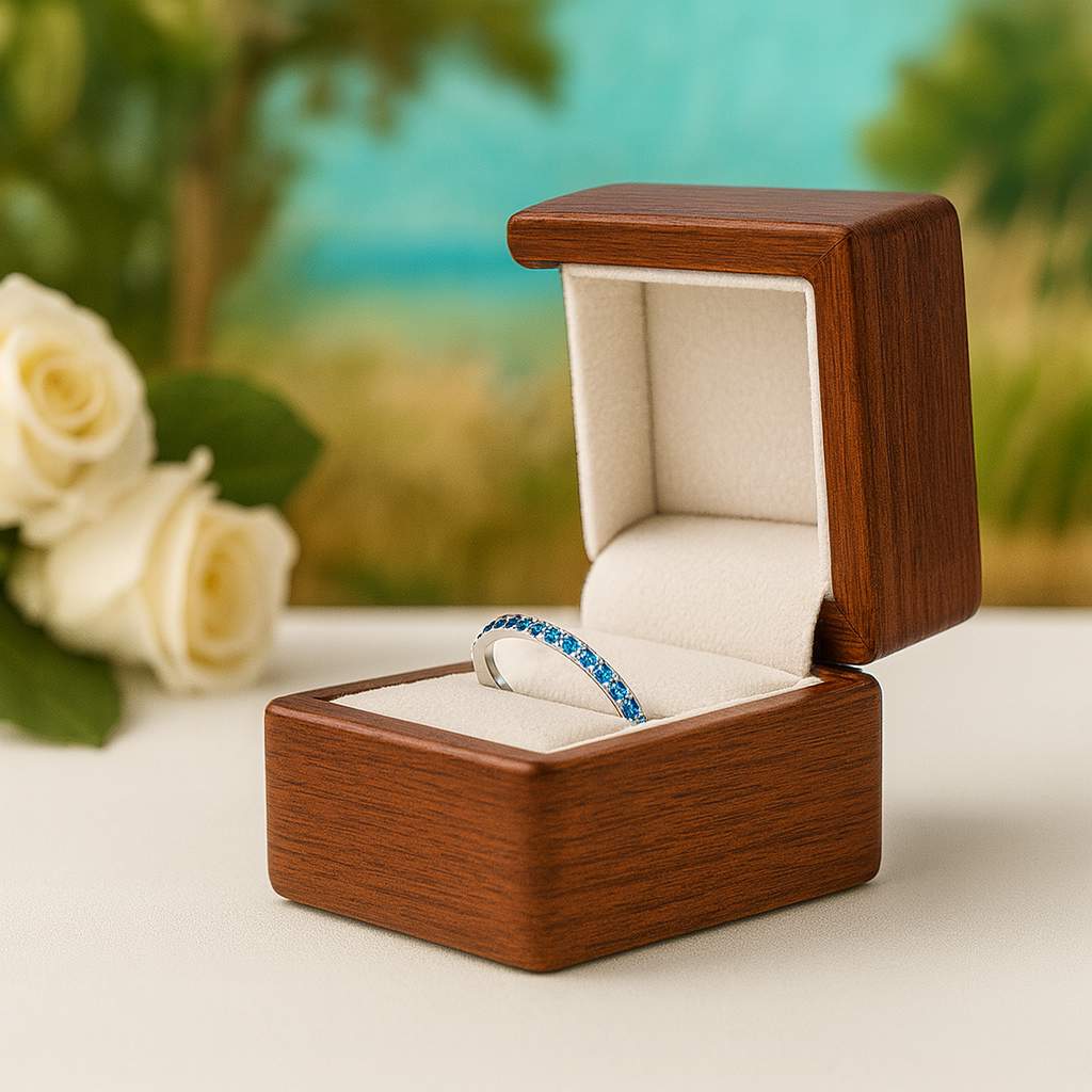 Vintage Art Deco Light Aquamarine Blue Half Eternity Wedding Band - Evani Naomi Jewelry