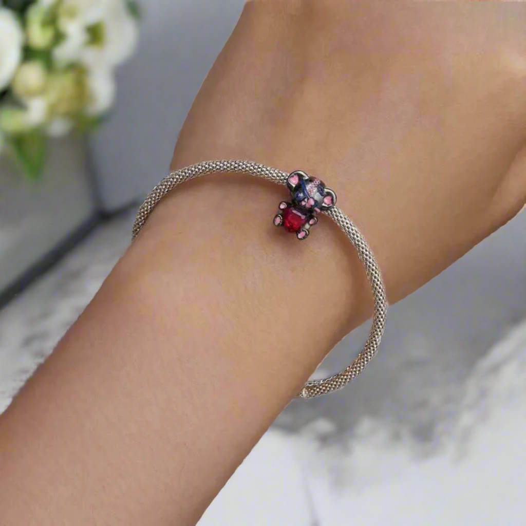 Punk Black Bear with Rainbow Heart Charm-Evani Naomi Jewelry