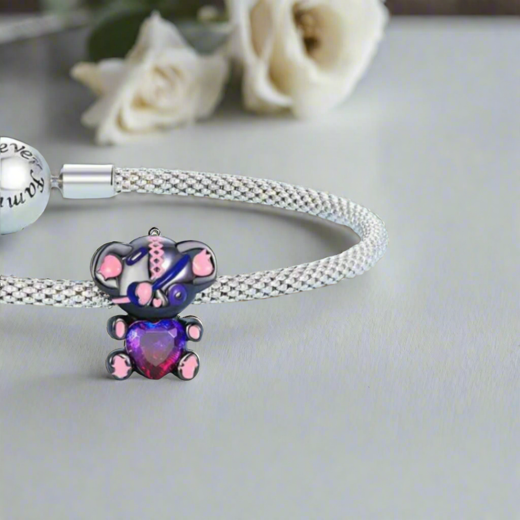 Punk Black Bear with Rainbow Heart Charm-Evani Naomi Jewelry