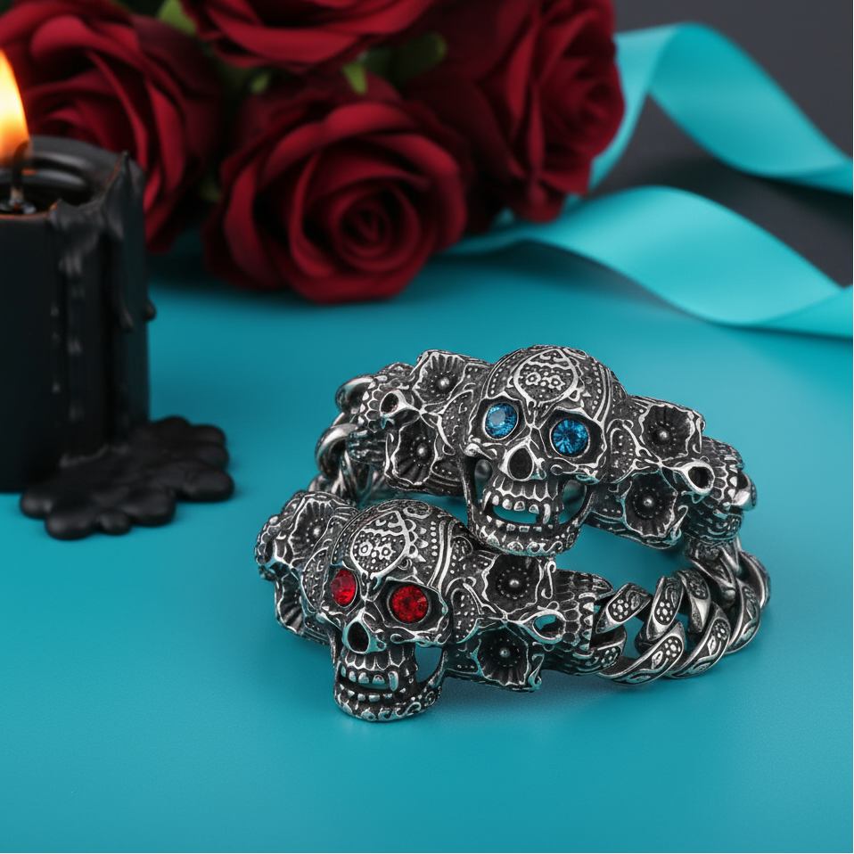 Punk Blue and Red Skull Gothic Bracelet-Evani Naomi Jewelry