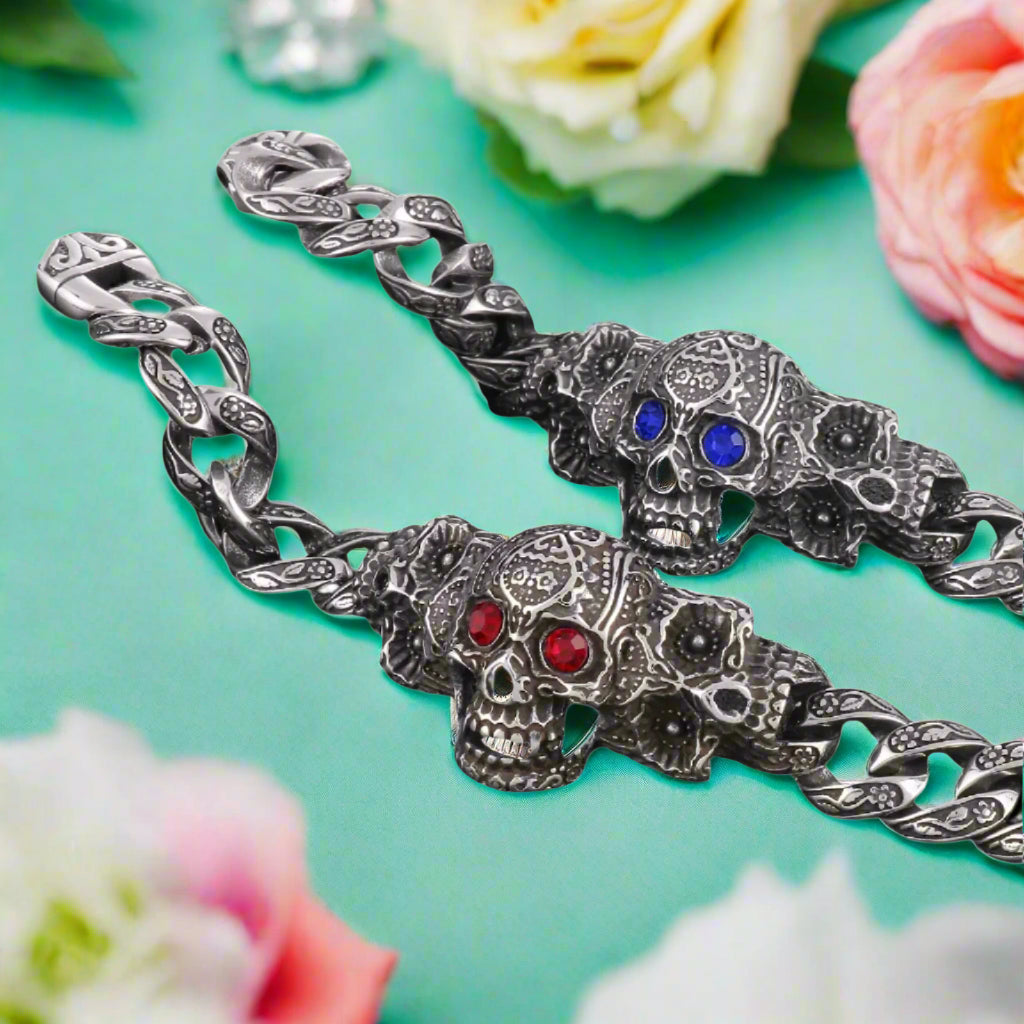 Punk Blue and Red Skull Gothic Bracelet-Evani Naomi Jewelry