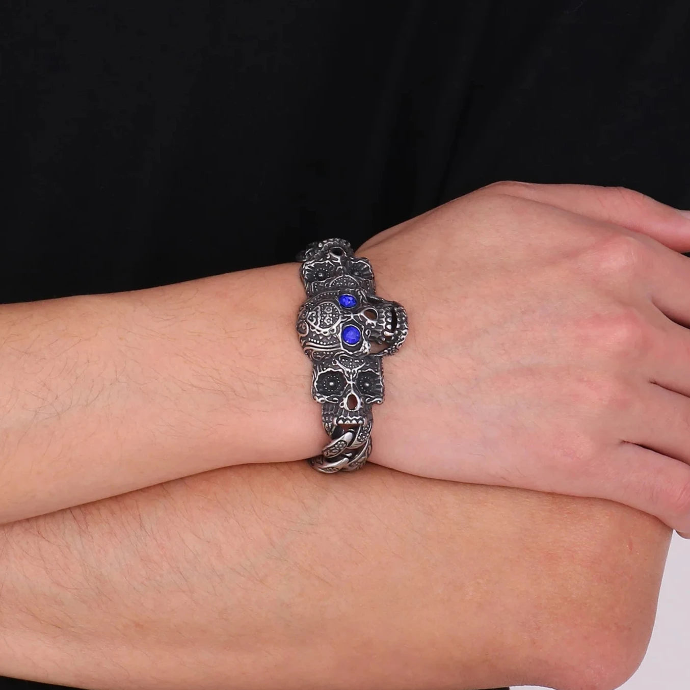 Punk Blue and Red Skull Gothic Bracelet-Evani Naomi Jewelry