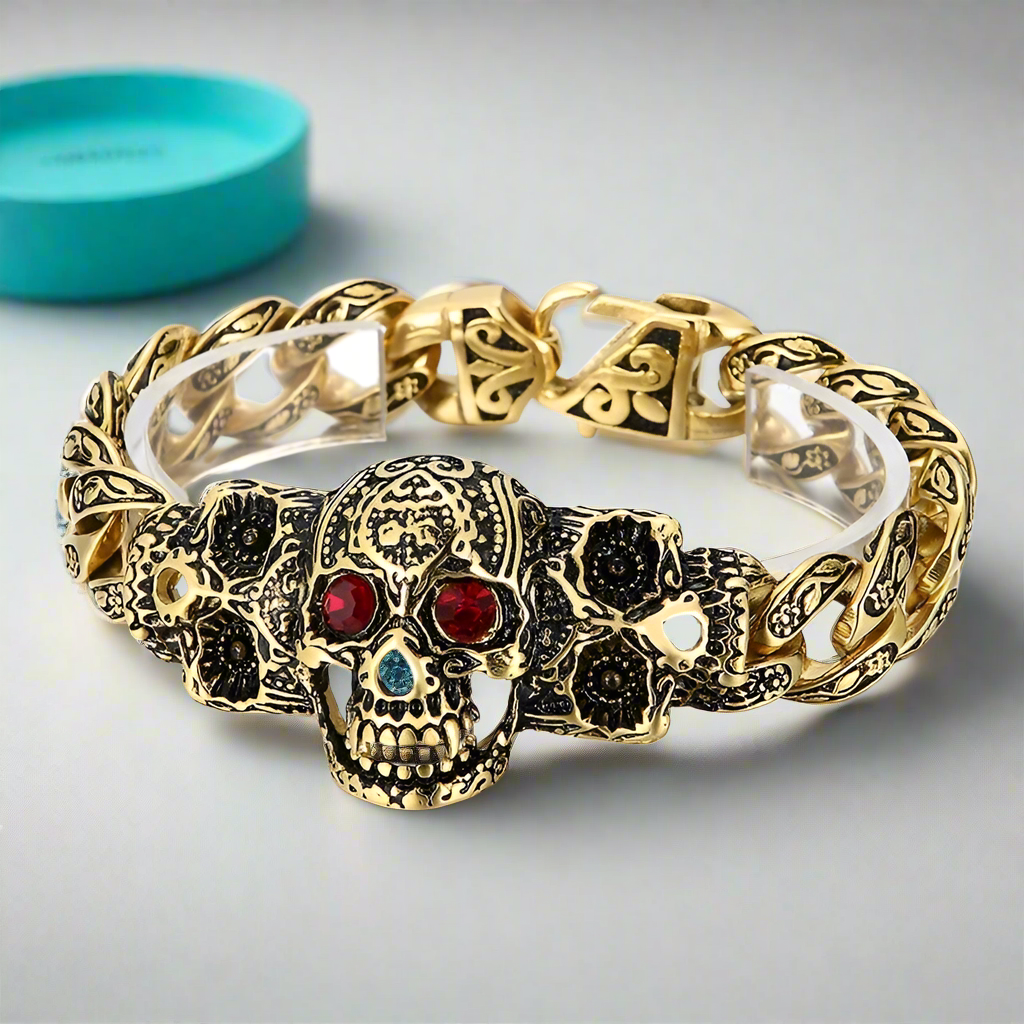 Punk Blue and Red Skull Gothic Bracelet-Evani Naomi Jewelry
