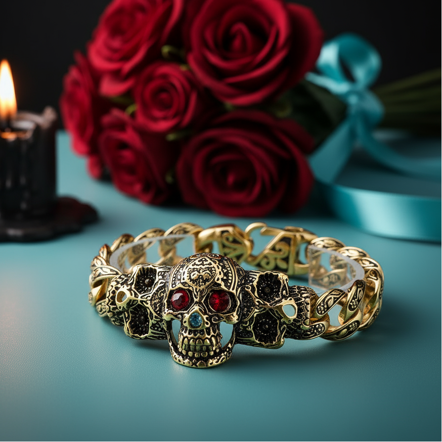 Punk Blue and Red Skull Gothic Bracelet-Evani Naomi Jewelry