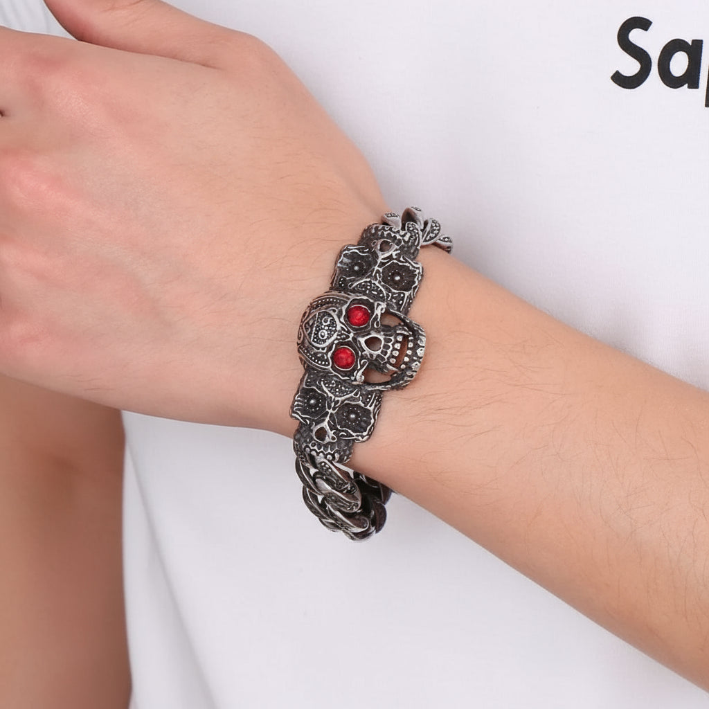 Punk Blue and Red Skull Gothic Bracelet-Evani Naomi Jewelry