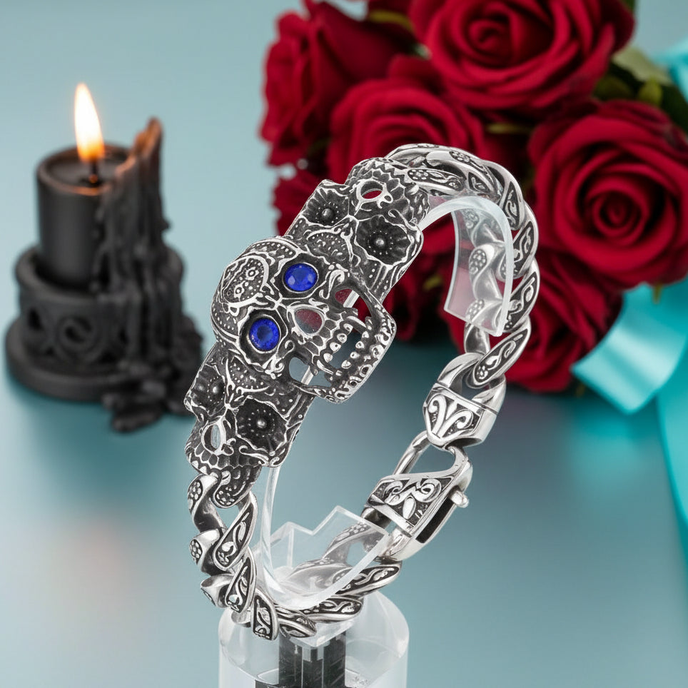 Punk Blue and Red Skull Gothic Bracelet-Evani Naomi Jewelry