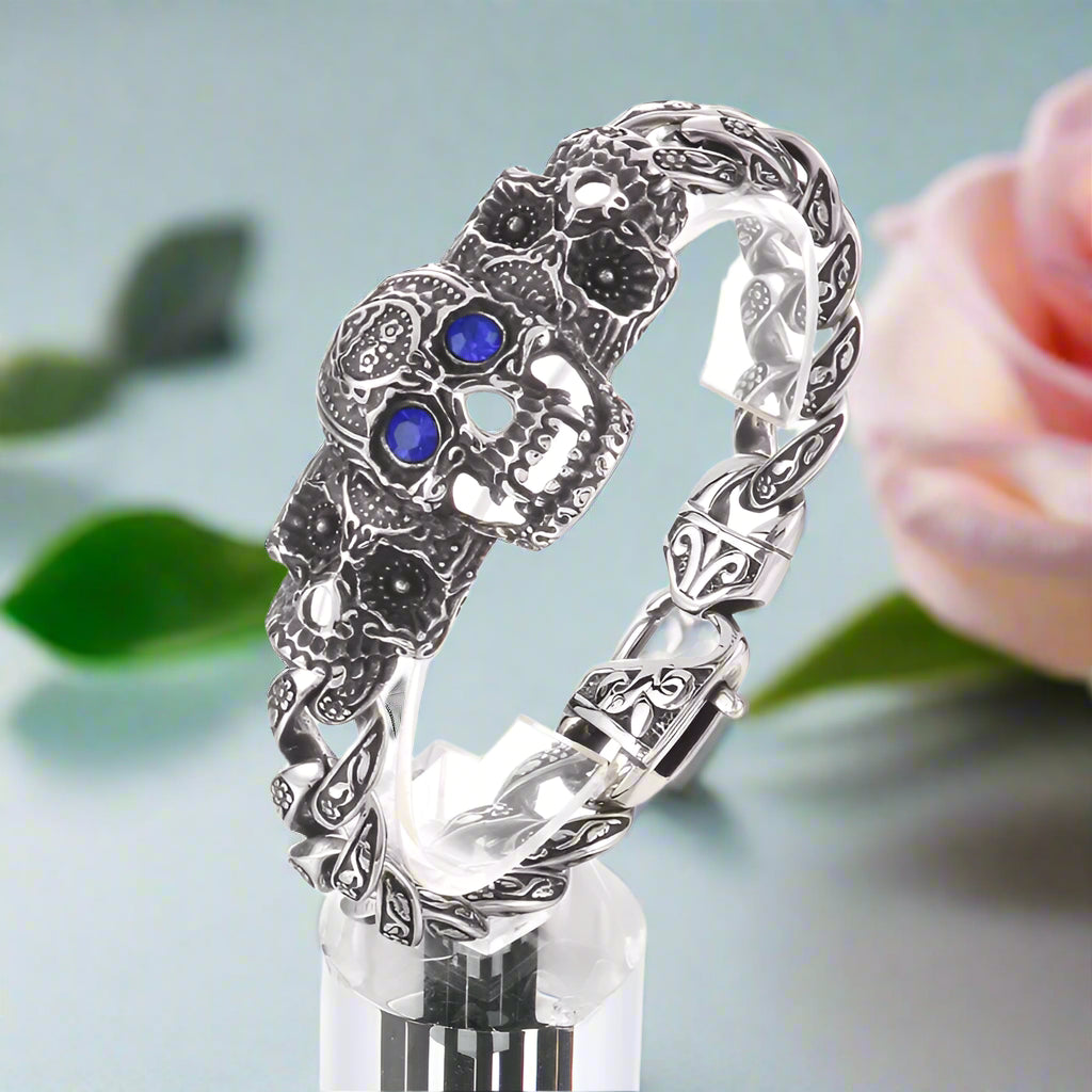 Punk Blue and Red Skull Gothic Bracelet-Evani Naomi Jewelry