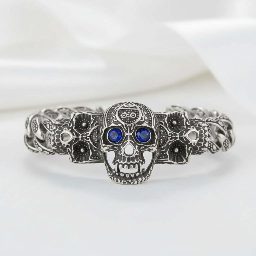Punk Blue Sapphire Skull Gothic Bracelet-Evani Jewelry