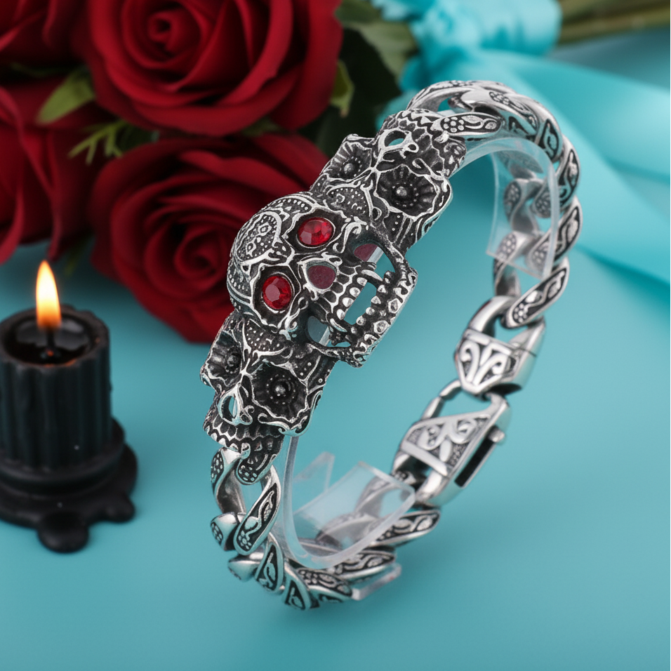 Punk Blue and Red Skull Gothic Bracelet-Evani Naomi Jewelry