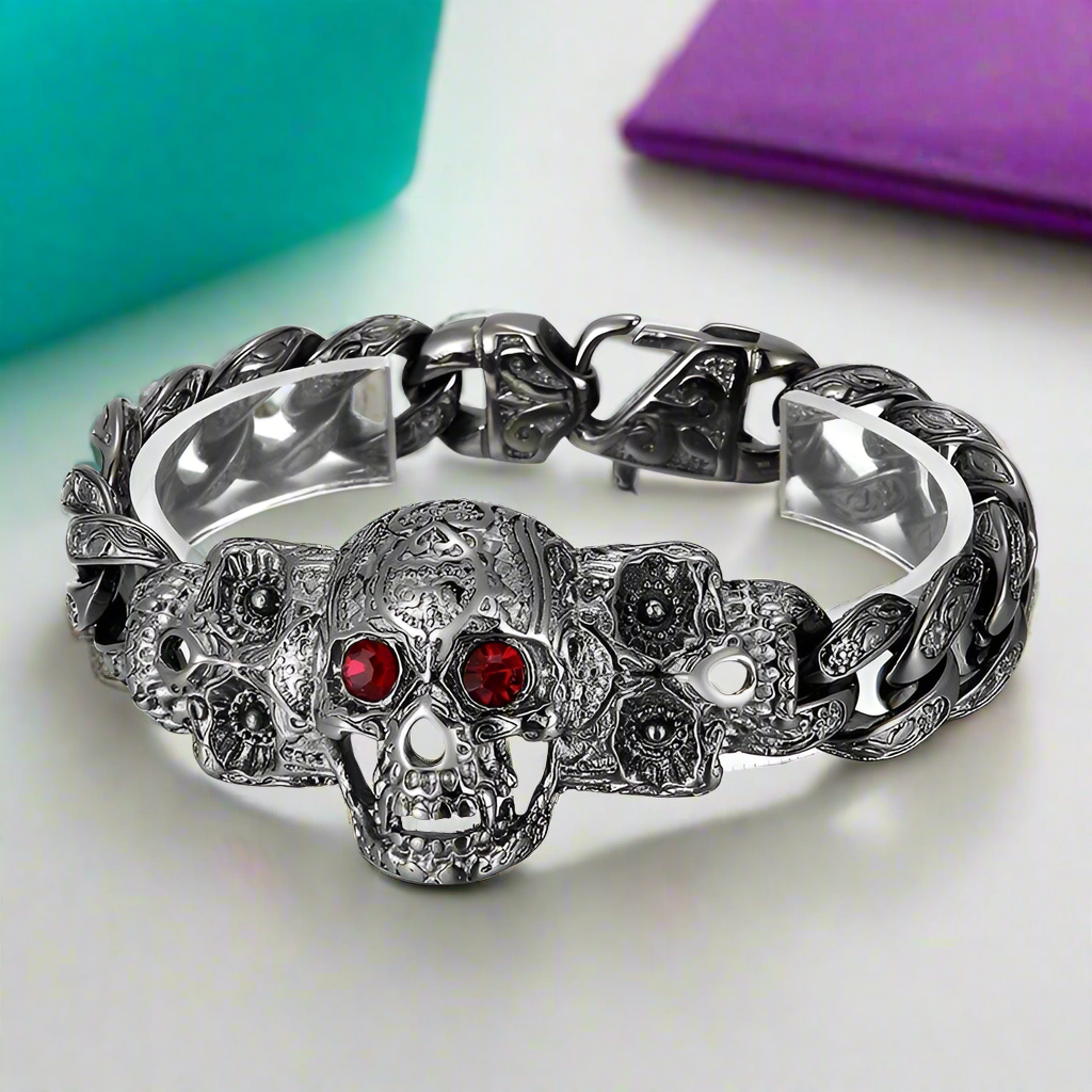 Punk Blue and Red Skull Gothic Bracelet-Evani Naomi Jewelry
