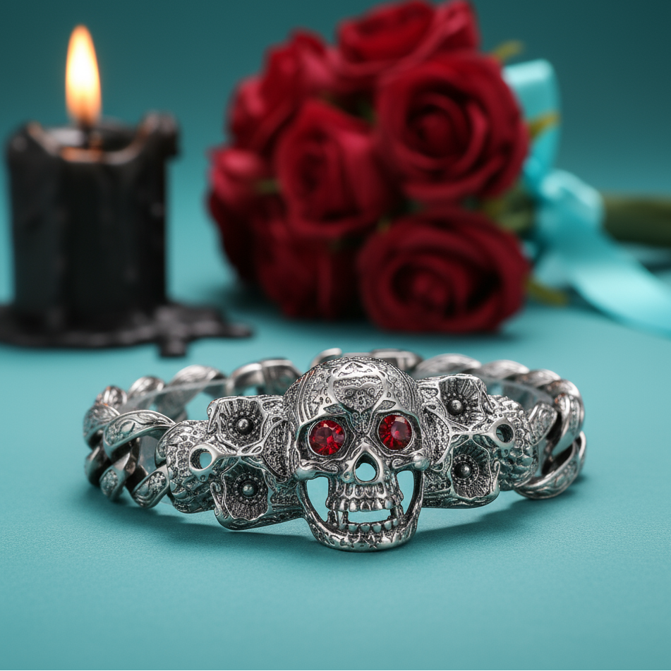 Punk Blue and Red Skull Gothic Bracelet-Evani Naomi Jewelry