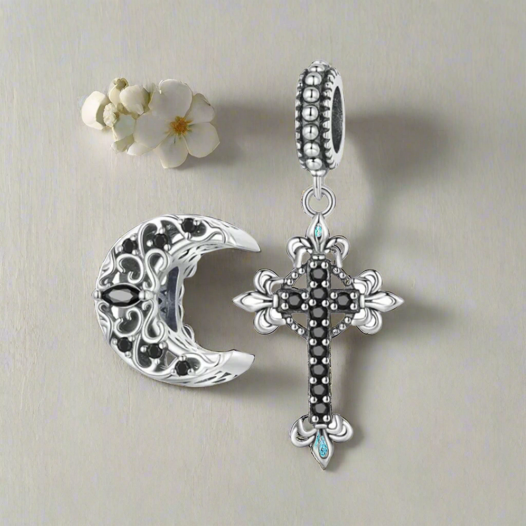 Punk Cross and Black Swan Charms-Evani Jewelry