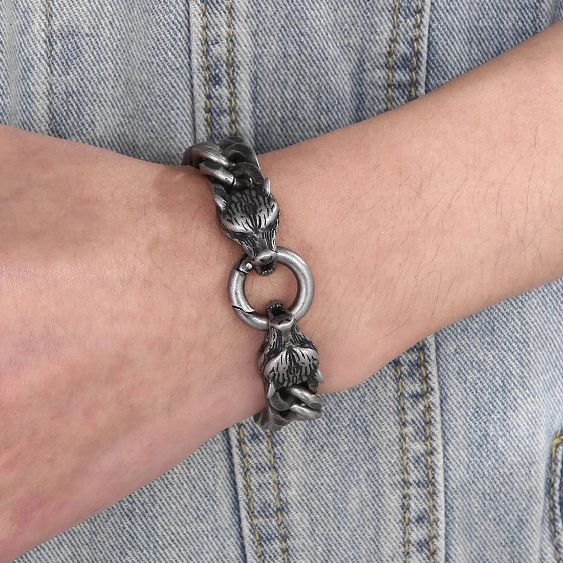 Punk Double Wolf Head Vintage Bracelet-Evani Naomi Jewelry