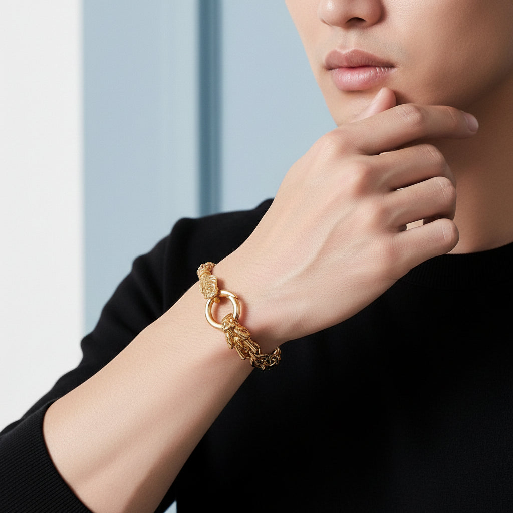 Punk Dragon Byzantine Double Link Chain Bracelet-Evani Jewelry