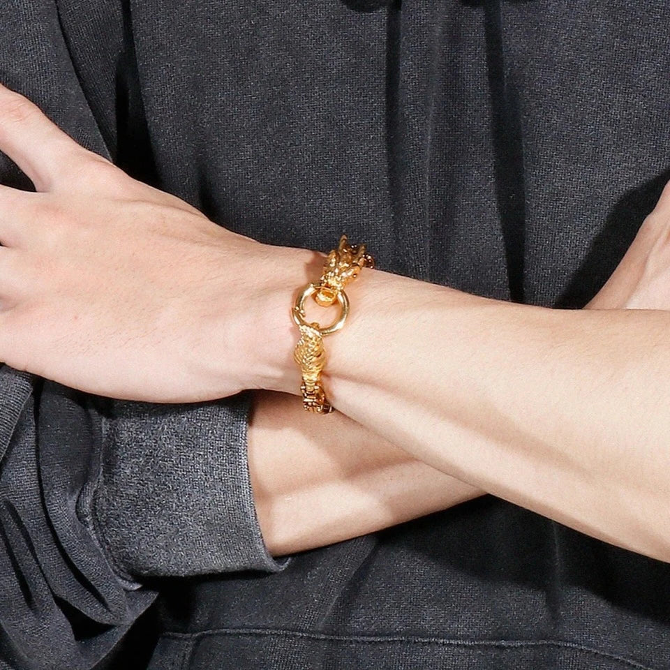 Punk Dragon Byzantine Double Link Chain Bracelet-Evani Naomi Jewelry