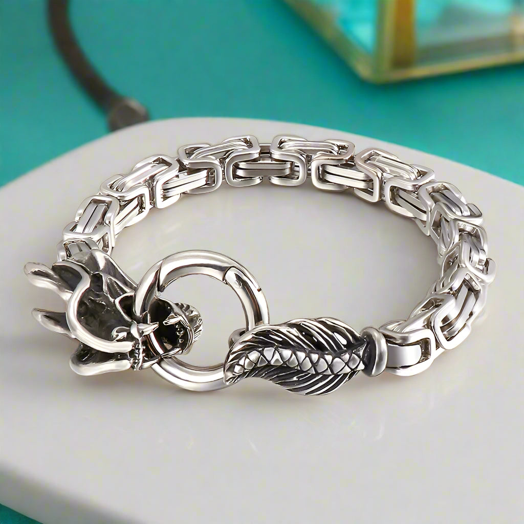 Punk Dragon Byzantine Double Link Chain Bracelet-Evani Naomi Jewelry