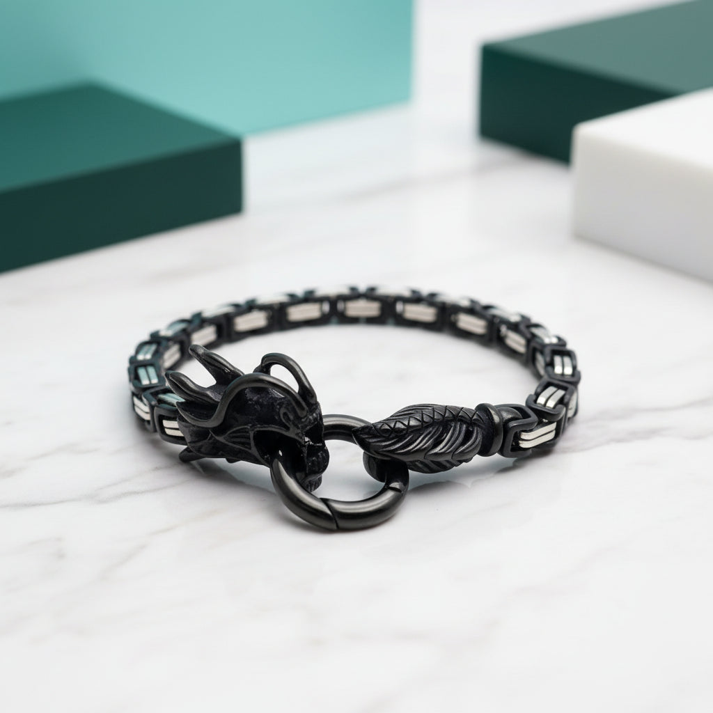 Punk Dragon Byzantine Double Link Chain Bracelet-Evani Jewelry