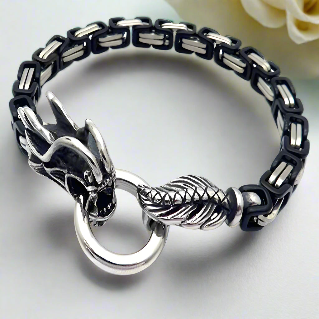 Punk Dragon Byzantine Double Link Chain Bracelet-Evani Naomi Jewelry