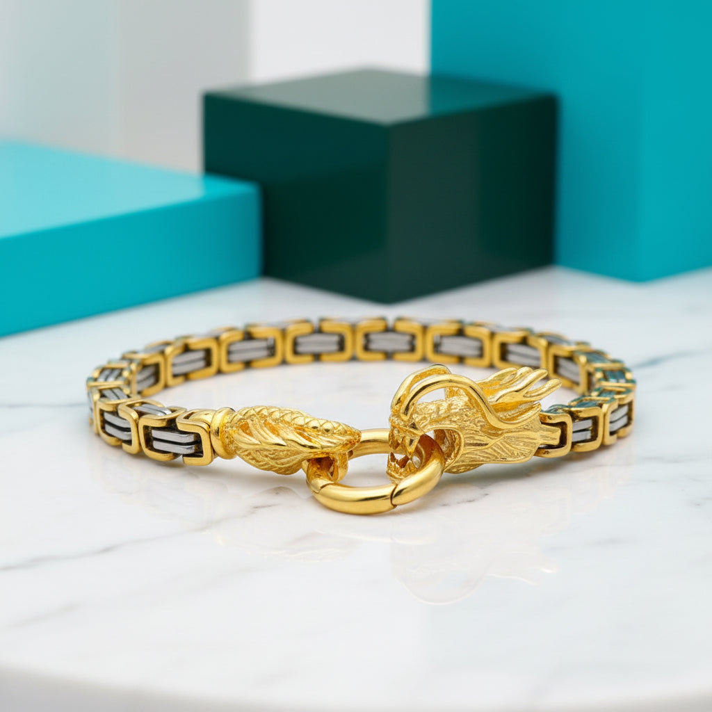 Punk Dragon Byzantine Double Link Chain Bracelet-Evani Jewelry